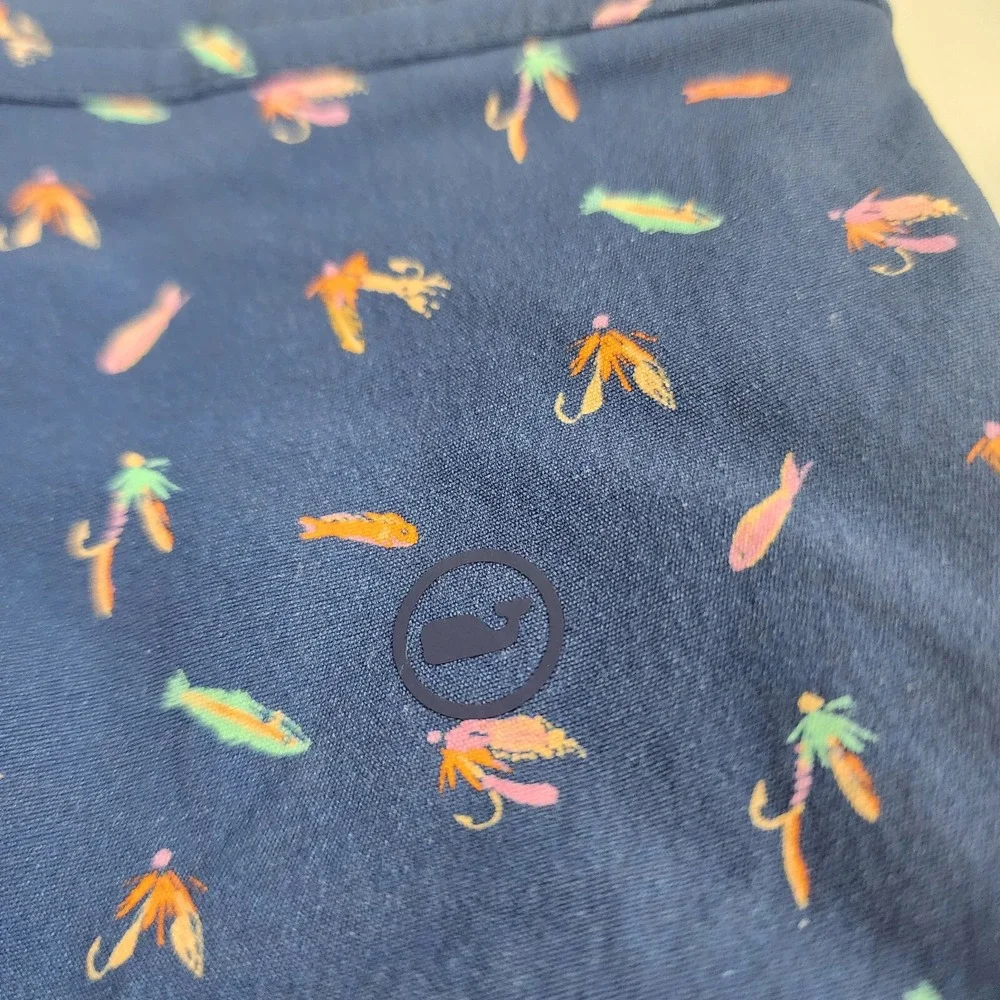 Vineyard Vines Performance swim trunks shorts W 32 blue fish pocket zip $98 mens